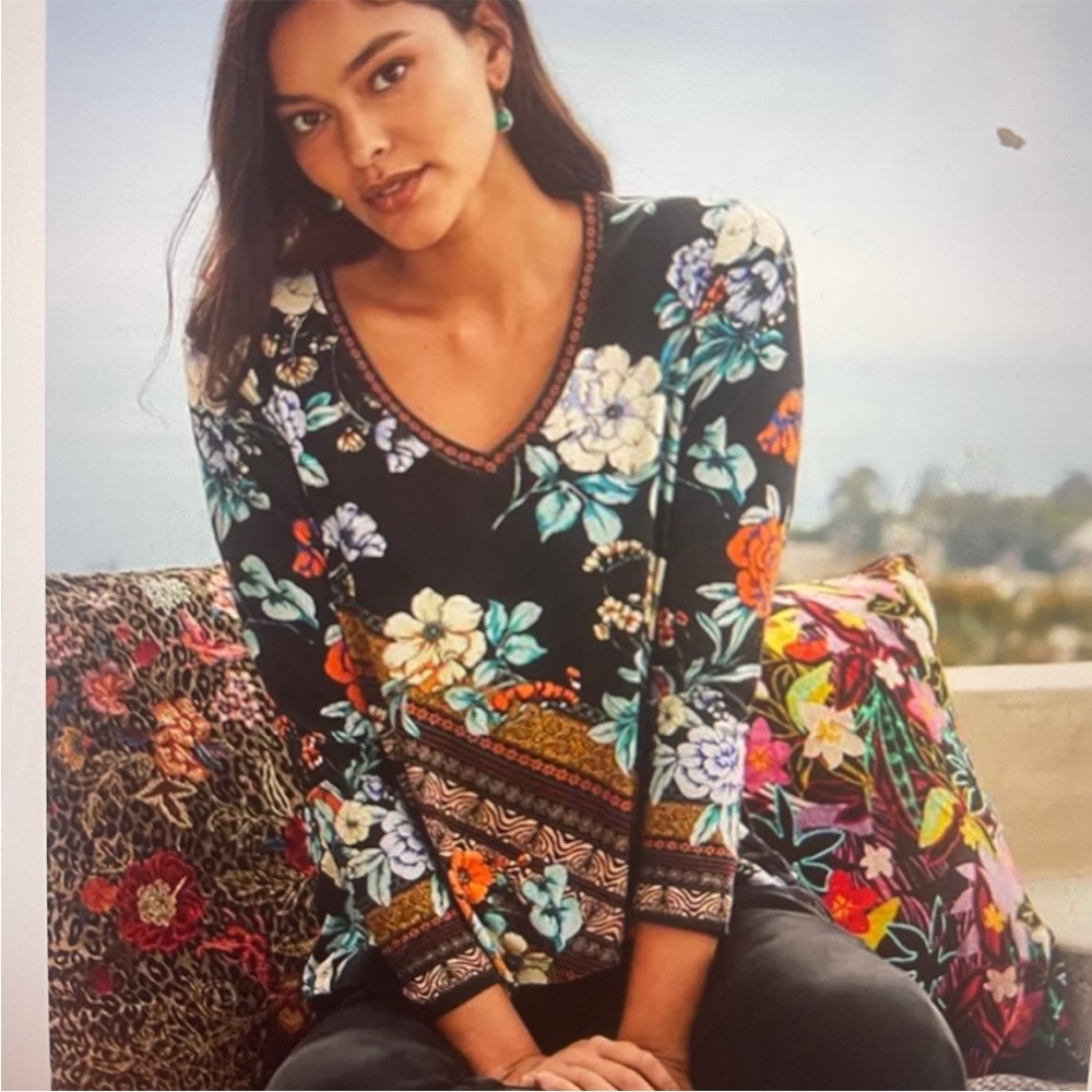 Johnny Was Janie Favorite Golden swing long sleeve floral boho Jersey tunic - Picture 2 of 7